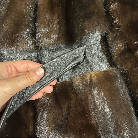 Vintage Moss Furs Beverly Hills Dark Mink Fur Coat with Leather Belt - Picture 3 of 13